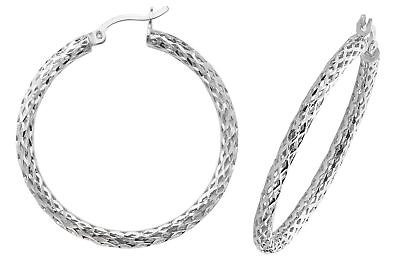 #ad Tube Mesh Hoops30mm Sterling Silver GBP 59.77