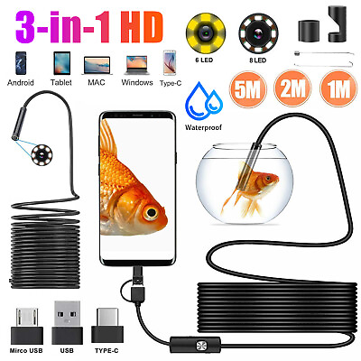 #ad 6 8LED HD Snake Endoscope Borescope Inspection Camera for USB Type C Android PC $10.48