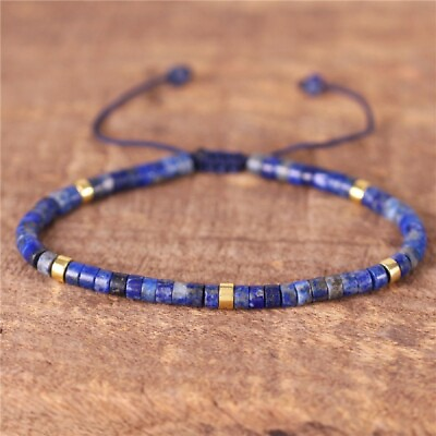#ad Natural Lapis Lazuli Stone Dainty Bracelet Blue Gemstone Braided Bracelet $11.99