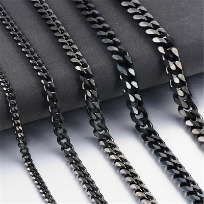 #ad 3 5 7 9 11mm Mens Cuban Curb Black Necklace Stainless Steel Link Chain 18quot; 30quot; $8.49