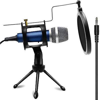 Condenser Recording Microphone 3.5mm Plug amp; Play for Mac PC Android Gaming Blue $13.27