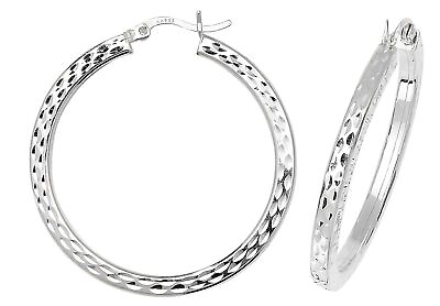#ad Diamond Cut Square Tube Hoops 30mm Sterling Silver GBP 41.15