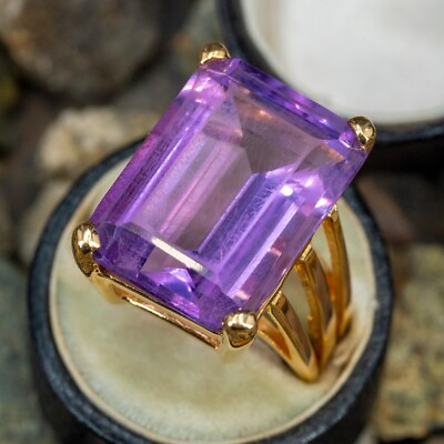 #ad 925 Sterling Silver Amethyst Gemstone Ring Lab Created Stone Birthstone Ring $79.19