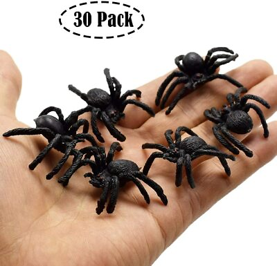 #ad Black Spiders 30 Pack Small Size Realistic Plastic Prank Props Halloween Decor $10.11