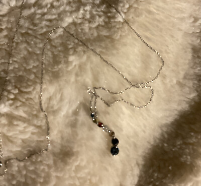 #ad Beautiful 10K White Gold with 7 Genuine Multicolored Stone Journey Necklace $300.00