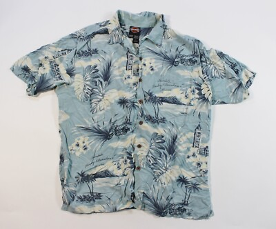 #ad Mens Harley Davidson Motorcycles Made in Hawaii Hawaiian Blue Honolulu Shirt L $29.99