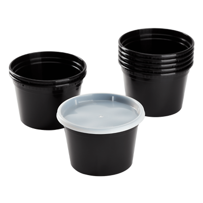 #ad Karat 16 oz Black PP Injection Molded Round Deli Containers with Lids 240 Sets $57.75