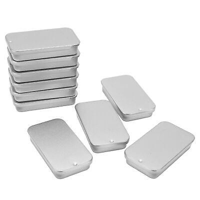 #ad 10pcs Empty Slide Top Tin Container Portable Silver Tin Empty Box for Lip Balm $12.21