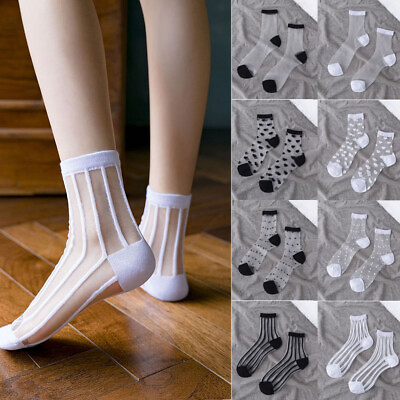 #ad 1 Pairs Womens Fishnet Socks Transparent Elastic Lace Sheer Net Mesh Ankle socks $1.61