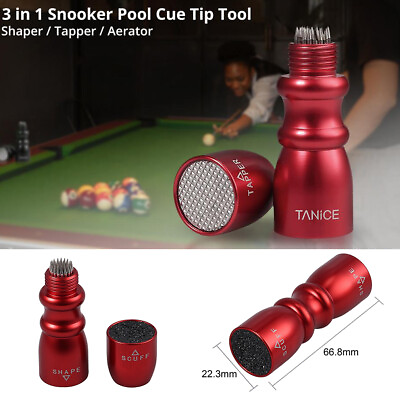 #ad 3 in 1 Drum Shape Snooker Pool Cue Tip Tool Shaper Scuffer Aerator Billiards red $13.05
