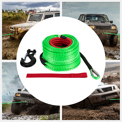 #ad Green 3 8x100inch Synthetic Winch Rope w Hook Winch Cable with Protective Sleeve $69.31