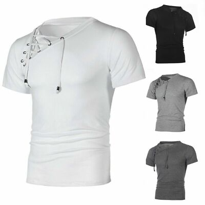 #ad Fashion Men#x27;s Muscle T shirt Casual Fitness Bandage Short Sleeve Shirt Tops Tee $18.53
