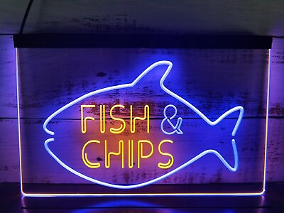 #ad Fish And Chips Restaurant Open LED Neon Sign Wall Light Beer Bar Pub Club Décor $59.95
