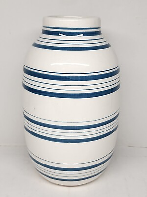 #ad blue and white striped ceramic Pottery Glazed Vase $17.99