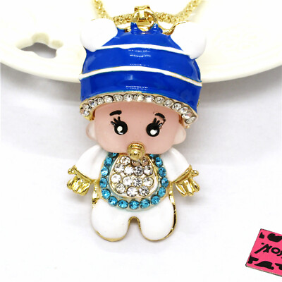 #ad New Fashion Women Blue Enamel Crystal Resin Cute Baby Pendant Chain Necklace $3.68