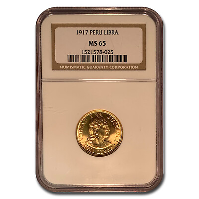 #ad 1917 Peru Gold 1 Libra MS 65 NGC $1474.87