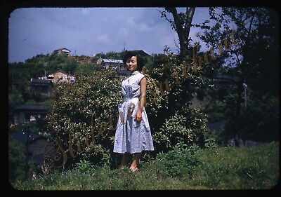 #ad Pretty Woman Japan Dress Fashion 35mm Slide 1950s Red Border Kodachrome $22.99