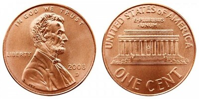 #ad 2008 D Lincoln Penny Uncirculated $1.49