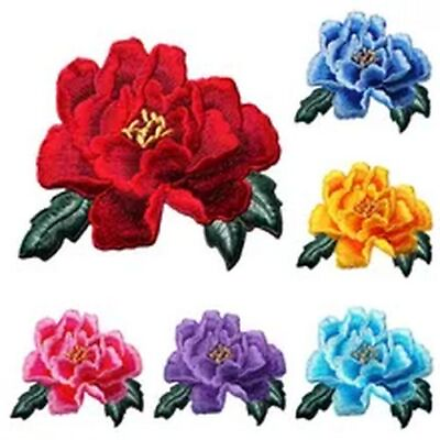 #ad Badges Emblems Embroidered DIY Peony Flower Sew Iron On Patches Badge Customized $3.99
