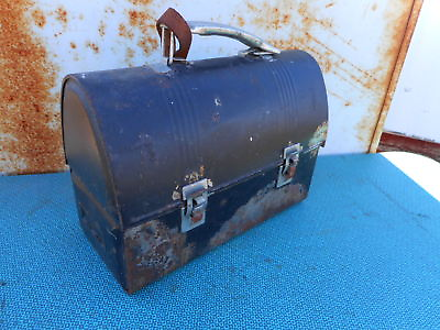 #ad Vintage Dome Black Metal Lunch Box Pail Black Railroad Factory Worker Collect $18.89
