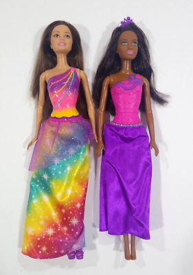 #ad 2 Barbie Dreamtopia Princess Dolls Brunette Long Hair African American Mattel $11.99