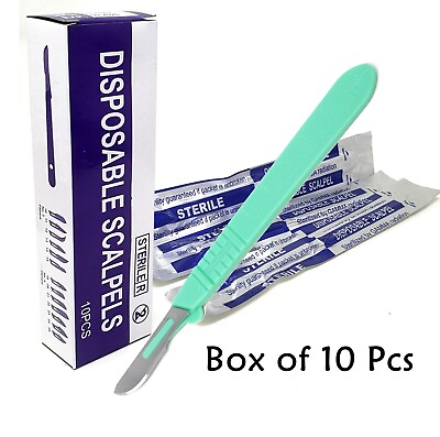 #ad 10 pcs DISPOSABLE STERILE SURGICAL SCALPELS #10 WITH GRADUATED PLASTIC HANDLE $7.90