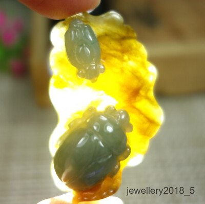 #ad Certified Light greenYellow Burma 100% Natural A jadeite jade Pendant Beetle甲壳虫 $90.00