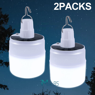 #ad 2 Packs 80W Portable Solar Powered LED Bulb Lights Tent Lamp Camping Out Indoor $12.69