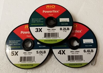 #ad RIO POWERFLEX NYLON TIPPET 3 PACK IN SIZES 3X 4X 5X 30YD SPOOL OF EACH SIZE $12.95