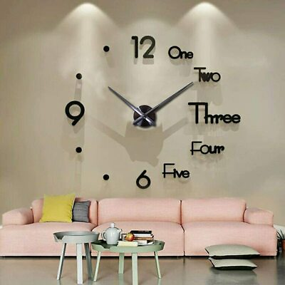 #ad New 3D DIY Large Wall Clock Modern Design Wall Sticker Clock Silent $17.99