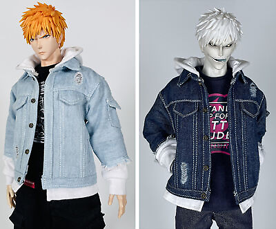#ad 1 6 Scale Clothes Model Ripped Denim Hooded Jacket Coat Fit 12quot; Action Figures $56.99