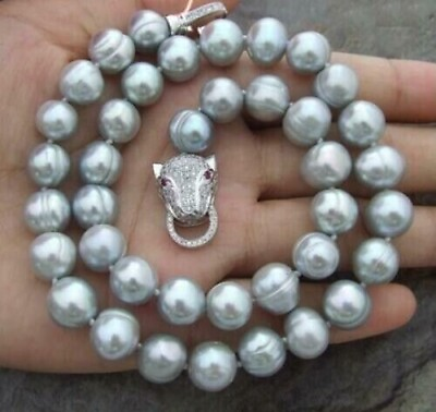 #ad HUGE AAA 12 13 MM NATURAL SOUTH SEA GENUINE GRAY BAROQUE PEARL NECKLACE 925s 18quot; $36.00