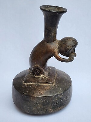 #ad Pre Columbian Peruvian Chimu Blackware Vessel with Monkey Handle 1480 1520 AD $999.95