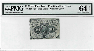 #ad 10 cent Fractional Currency fr.1240 First Issue Perforated Edges PMG UNC 64 EPQ $850.00