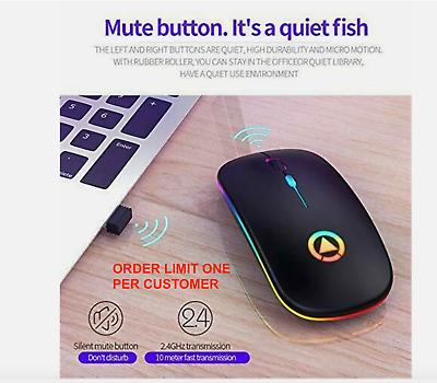 #ad 2.4GHz Wireless Optical Mouse USB Rechargeable RGB Mice for Office PC Laptop $3.42
