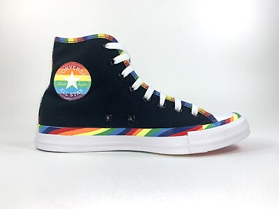 #ad Converse All Star Pride Hi Top Sneakers Black Rainbow 165808C Women Size 8.5 $57.19