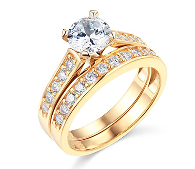 #ad 2.70 Ct Round Cut Engagement Wedding Ring Set Real 14K Yellow Gold Matching Band $524.16