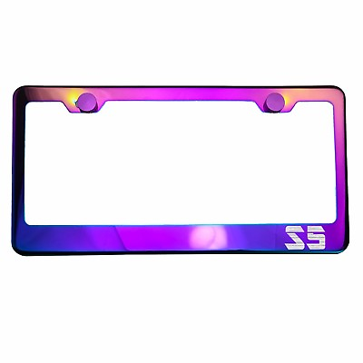 #ad Polish Neo Neon Chrome License Plate Frame S5 Laser Etched Metal Screw Cap $34.99