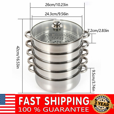 #ad 5 Tier Stainless Steel Food Steamer Vegetable Steamer Pot Cookware with Lid $44.89