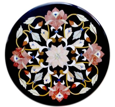 #ad 24quot; Table Top Black Marble Pietra dura​ Handmade Home Decor amp; Gift $753.60