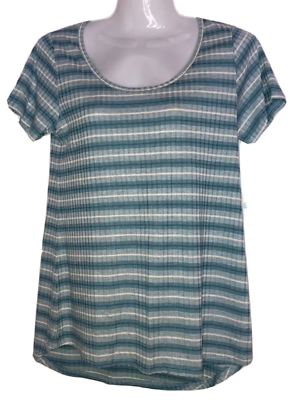 #ad LulaRoe Womens Teal Green Striped Size XSmall Classic T Shirt Top Short Sleeve $13.00