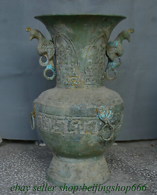 #ad 24quot; Old Chinese Bronze Ware Dynasty Dragon 2 Ear Bottle Vase Statue $1679.16