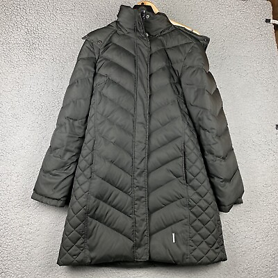#ad Kenneth Cole Reaction Hooded Faux Fur Trim Down Puffer Coat Size L Carbon $44.99