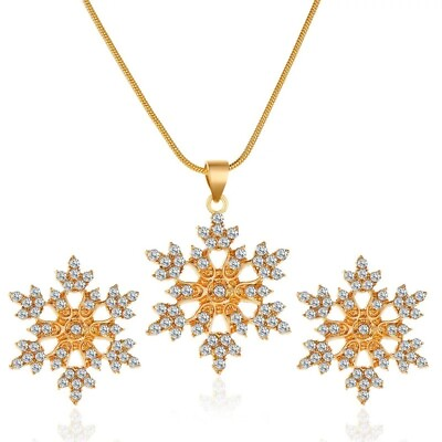 #ad 3 piece Jewellery Set 13.5$ Christmas Eve Snowflake Design Necklace Earring Gift $13.50