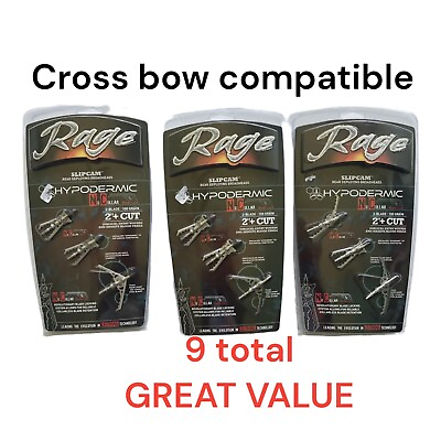 #ad THREE Rage R38100 Hypodermic NC Broadhead Crossbow TRUSTED SHIPS WORLDWIDE $123.39