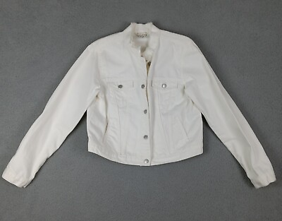 #ad White Denim Jacket A New Day Youth Size L Raw Edge Collar $16.82