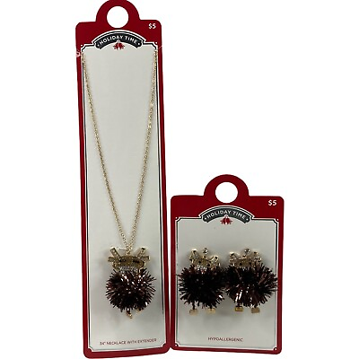 #ad Womens Christmas Holiday Jewelry Pom Rudolph Reindeer Earrings amp; Necklace Set $7.64