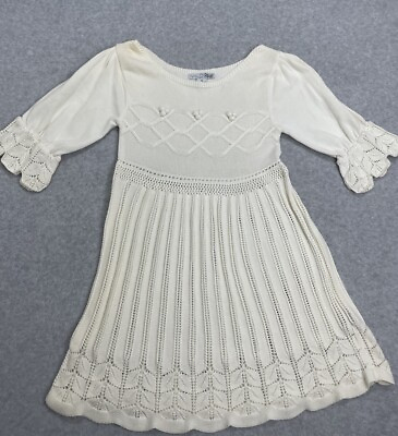 #ad 90s VTG Womens Sz M Crochet Knit Sweater Dress 100% Cotton Cottage Prairie Fairy $19.99