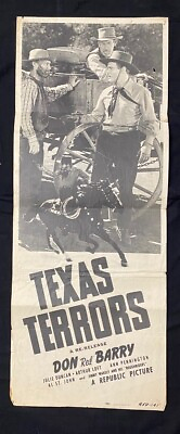 #ad Texas Terrors Original Insert Movie Poster Don Red Barry rerelease $93.00