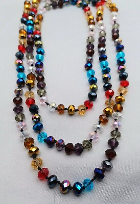 #ad Multicolor AB Crystal Beaded Necklace Continuous 54quot; Strand Faceted amp; Vibrant $17.99